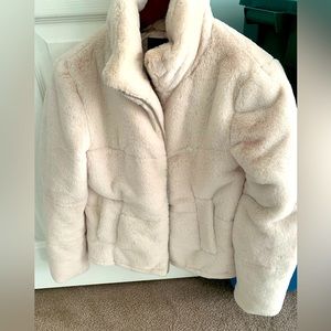 Zara fur zip bomber in XS cream